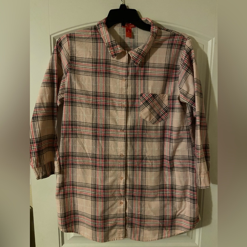 Women’s Mix and Co Pink Oversized Long Sleeve Flannel Shirt L